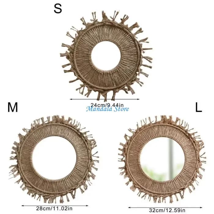 Corde en coton à main U2JC Miroir rond à franges avec des glands détaillant les macrames