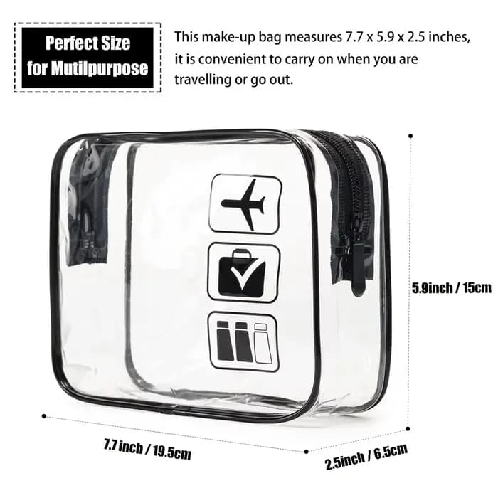 Trousse de toilette transparente approuvée par TSA - Pochette cosmétique de voyage de taille quart pour aéroports