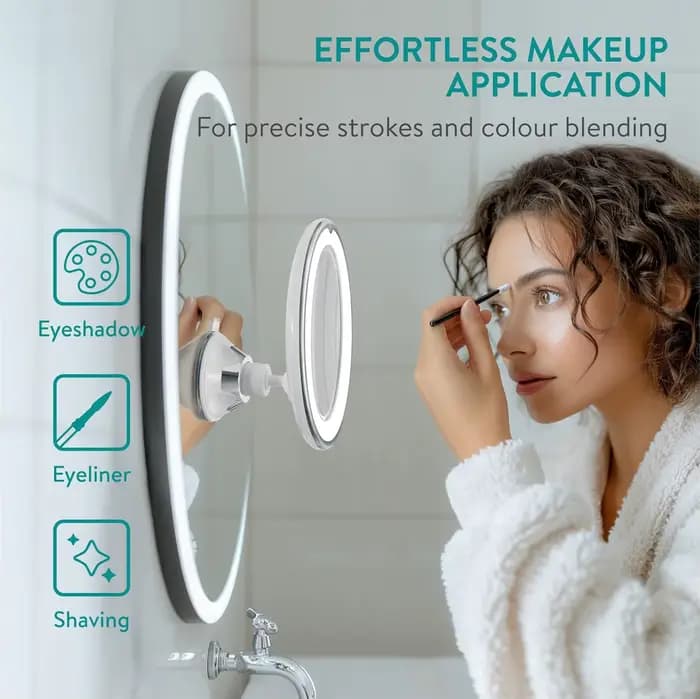 Miroir de maquillage portable grossissant 10X avec 3 couleurs de lumière