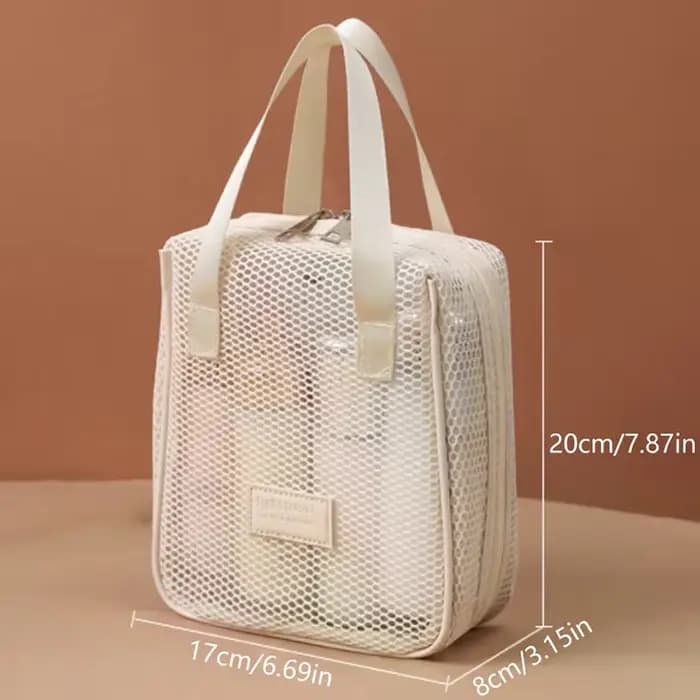 Sac de rangement de maquillage et de toilette en maille