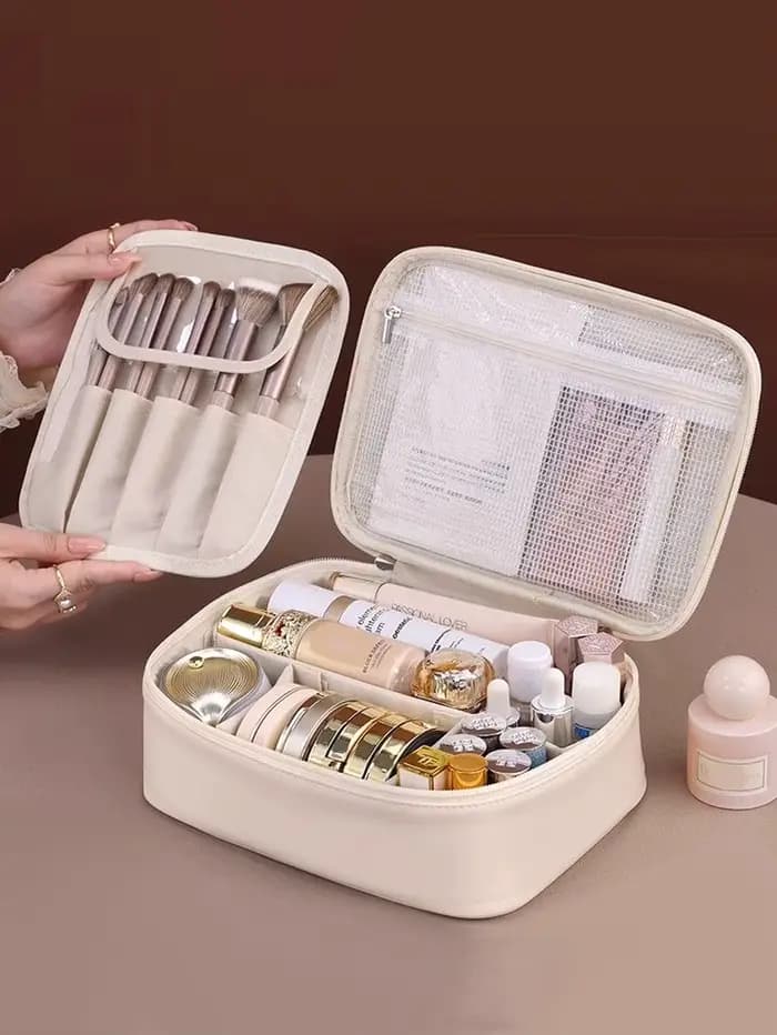 Nouveau sac de maquillage en cuir PU de grande capacité