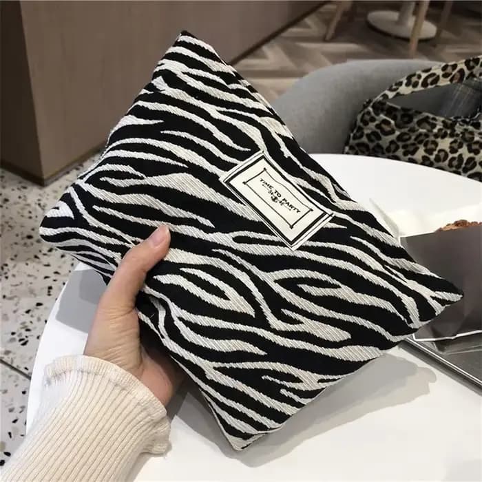 Sac à main femme imprimé léopard sac de maquillage toile fermeture éclair imperméable sac