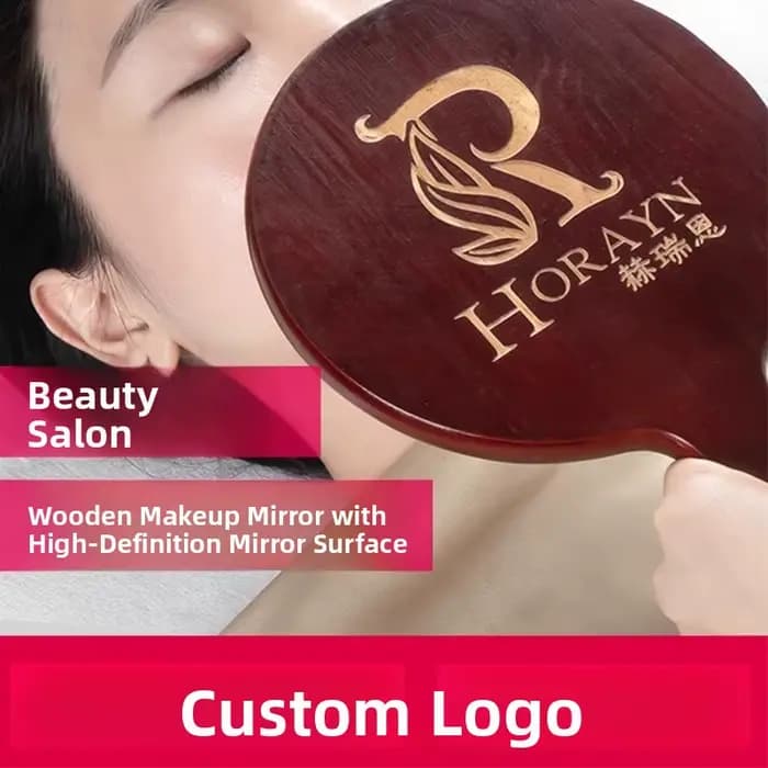 Miroir rond portatif en bois pour Salon de beauté