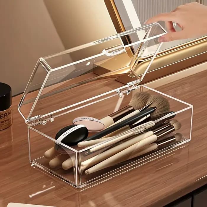 Boîte de rangement pour pinceaux de maquillage en acrylique transparent avec couvercle
