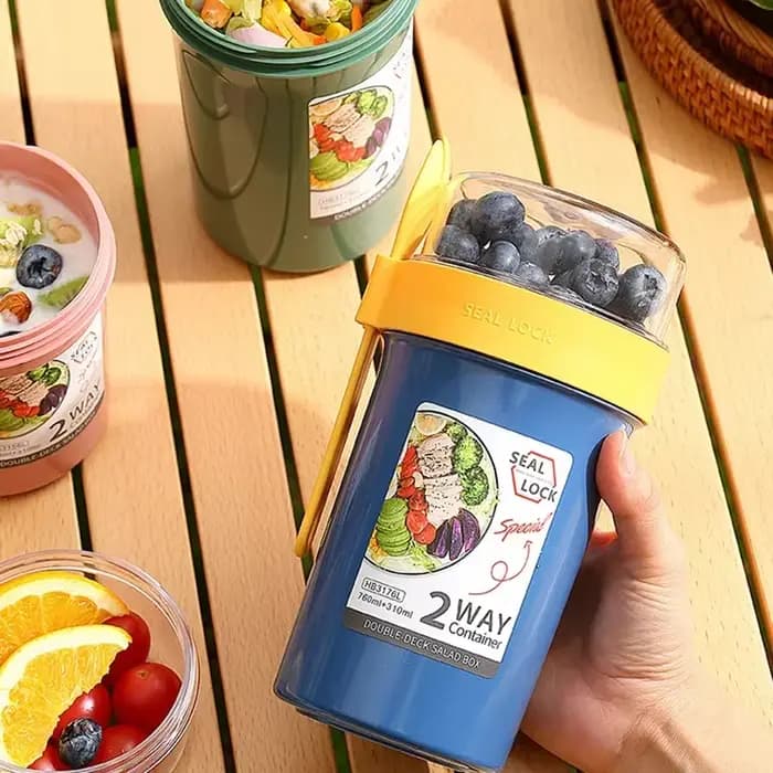Boîte à déjeuner Bento pour salade, flocons d'avoine, petit déjeuner, Double tasse, céréales, noix, yaourt, ensemble de récipients avec support pour pansement, fourchette, préparation des repas