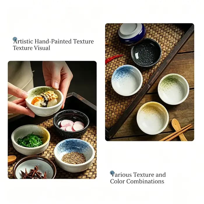 Petites coupelles japonaises en céramique pour sauce, mini-assiettes en céramique pour vinaigre, design minimaliste authentique japonais