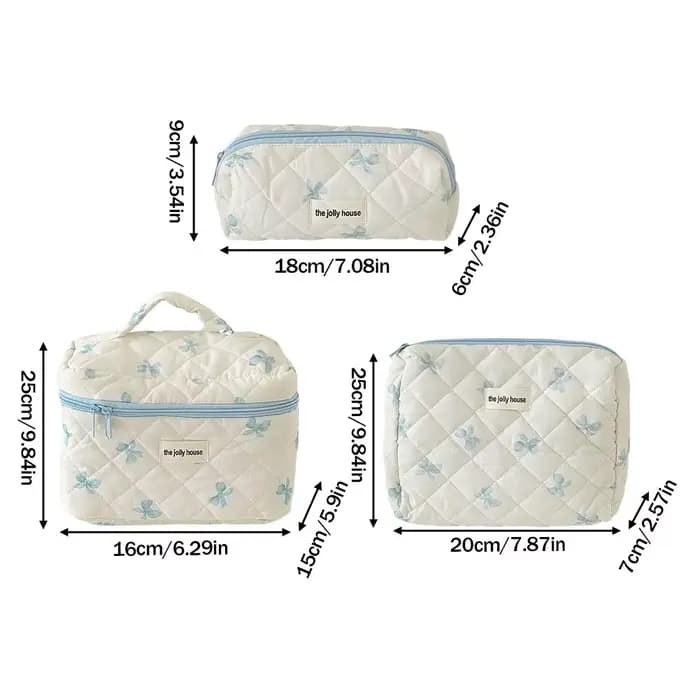 Trousse de maquillage matelassée à nœud blanc