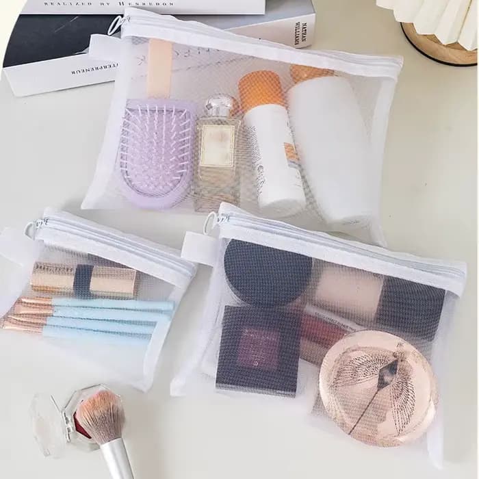 Mode petit grand organisateur noir pochette de toilette et de maquillage maille transparente fermeture éclair sac