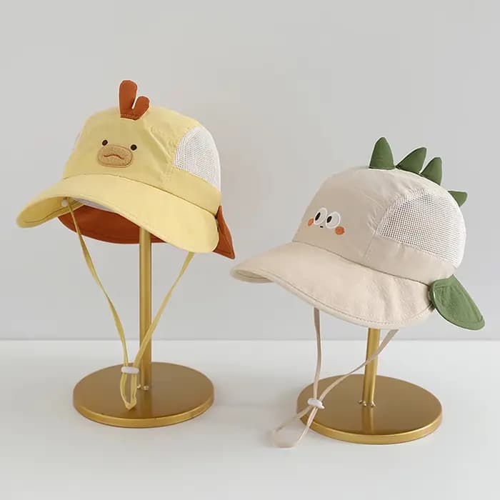 Chapeau de plage pour bébé avec visière solaire, motif dessin animé, oreilles d'ours et de lapin, pour garçons et filles, casquette d'été respirante en maille, style Panama