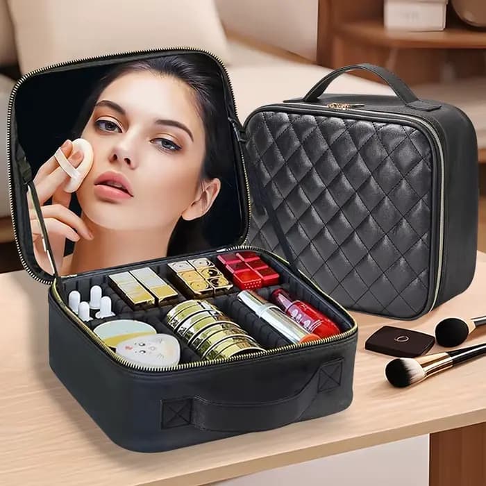 Sac de maquillage de voyage imperméable pour femmes avec miroir