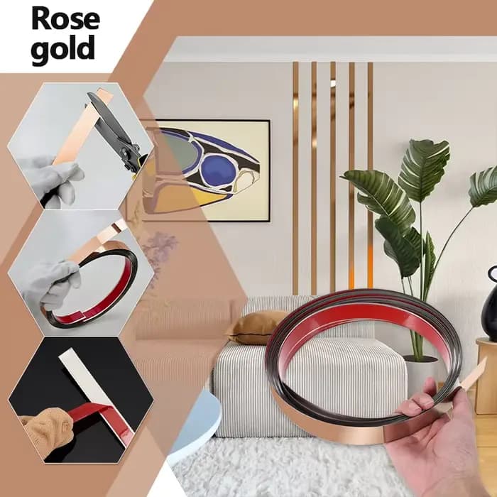 Bande adhésive en acier inoxydable de 12 mètres, style moderne, surface lisse, décoration murale et de plafond intérieure.