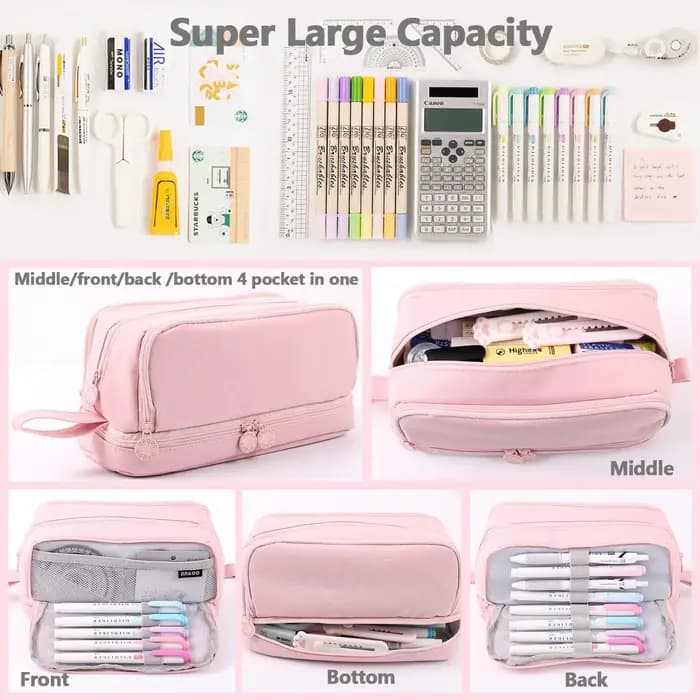 Sac à crayons noir, étui à stylos de grande capacité