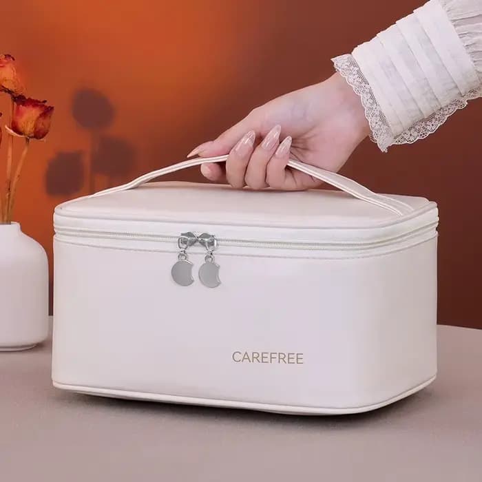 Trousse de maquillage de luxe en PU pour femme – Organisateur de cosmétiques de voyage avec fermeture à glissière