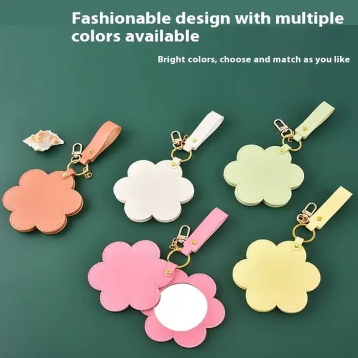 Miroir de maquillage en forme de fleur en cuir PU