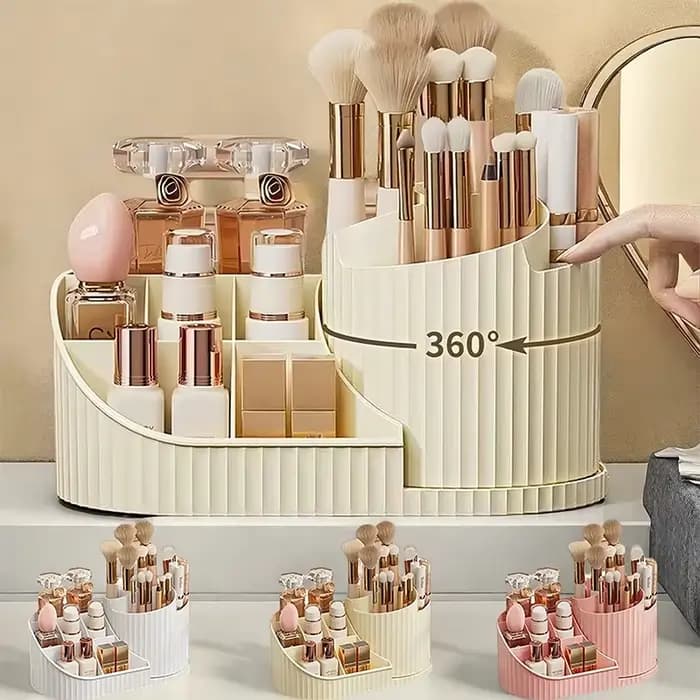 360 ° Organisateur de maquillage rotatif avec porte-brosse