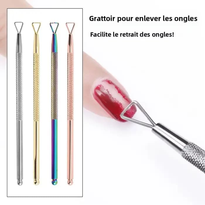 Outil holographique argenté pour enlever le vernis à ongles en acier inoxydable