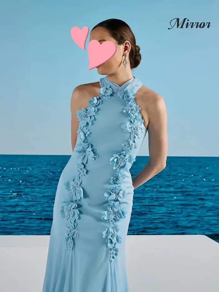 Robe de soirée élégante bleu vintage sirène à fleurs, nouvelle collection, personnalisable, pour occasions formelles, bal de promo et soirées