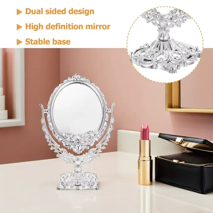 Miroir de maquillage rétro 360 pivotant ovale Double face haute définition Vintage bureau debout Table de vanité