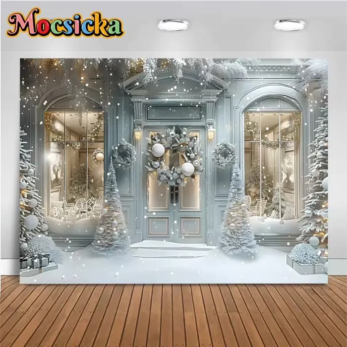 Fonds de photographie Joyeux Noël, neige blanche, maison, arbre, accessoires de prise de vue pour enfants, décorations, toiles de fond pour studio photo