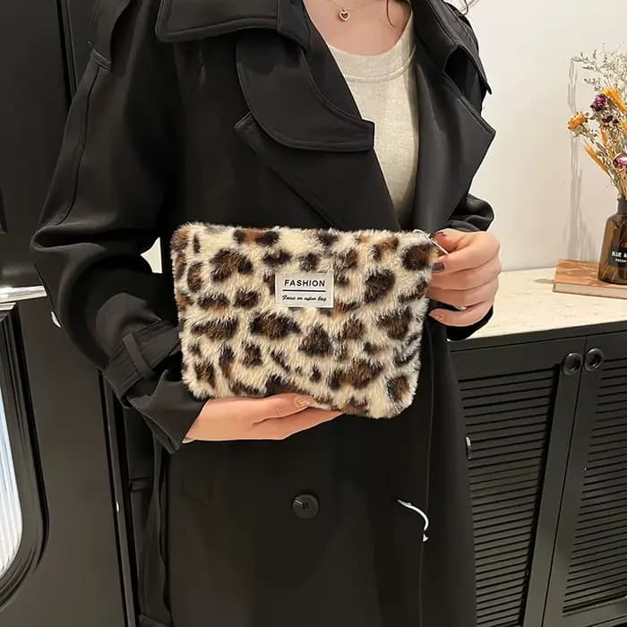Trousse de maquillage rétro imprimé léopard