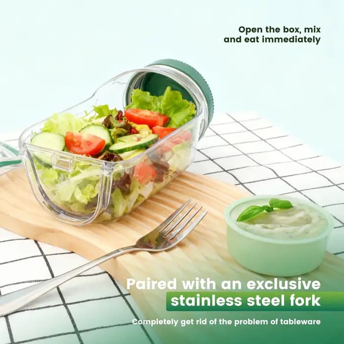 Bocaux à salade en plastique avec couvercle à ouverture latérale et fourchette en acier inoxydable – Contenant vertical pour légumes et fruits