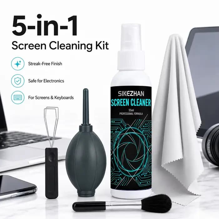 Kit de nettoyage électronique tout-en-un avec souffleur d'air et brosse. Entretien technique portable pour les écrans et claviers d'ordinateurs portables. Excellent cadeau pour homme.