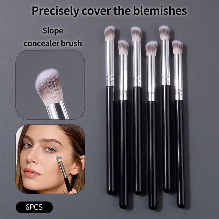 Lot de 6 pinceaux correcteurs souples multifonctionnels à angle coudé pour une couverture précise des imperfections du visage. Pinceau de maquillage pour débutants. Outil de beauté.