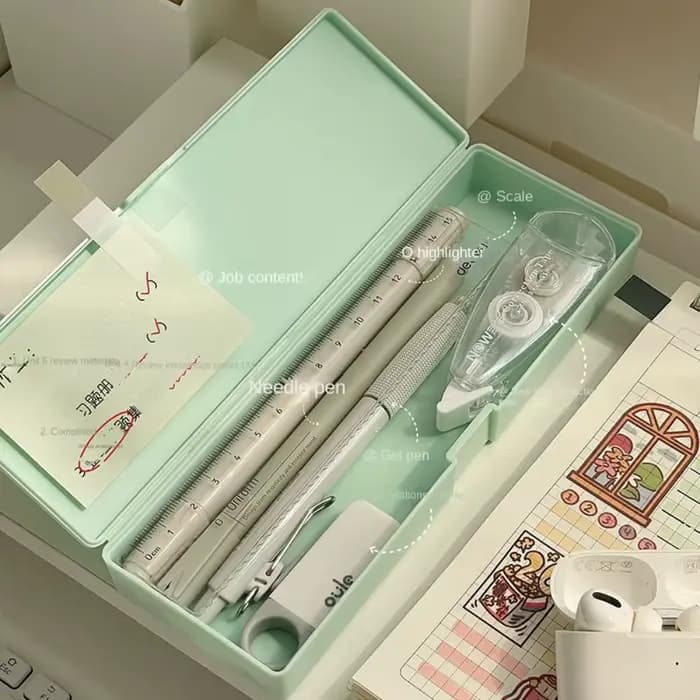 Boîte à crayons en plastique solide, boîte de rangement de bureau, conteneur de papeterie, étui à stylos, sac à crayons étudiant, poudres à stylos