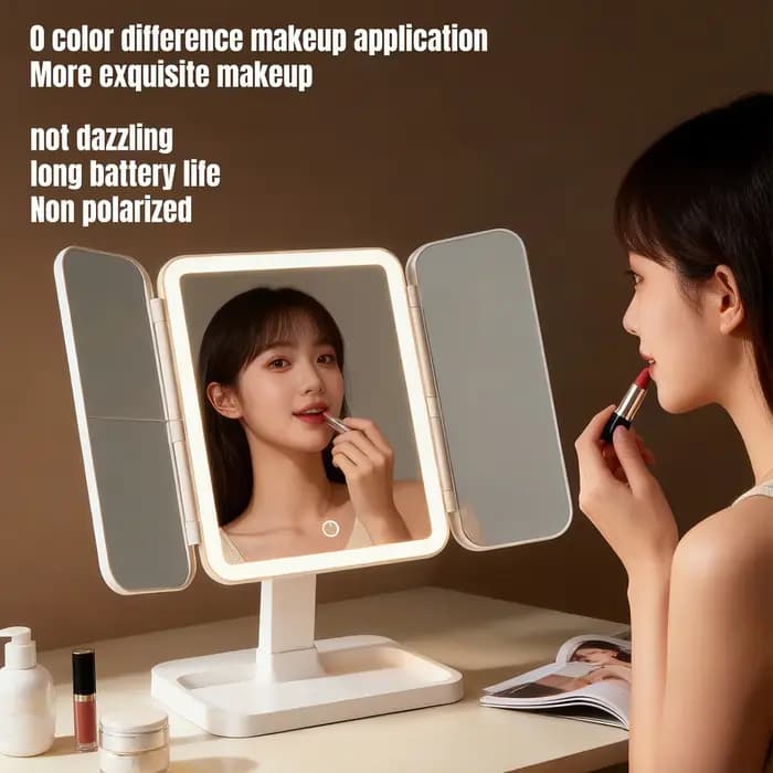 Miroir de maquillage triple pliable