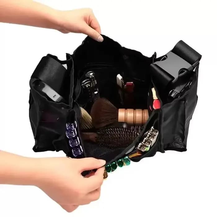 Sac organisateur d'outils de maquillage et de cheveux multi-poches: fourre-tout de rangement en maille pour brosses