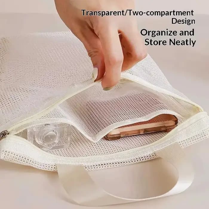Sac de rangement en maille pour articles de toilette