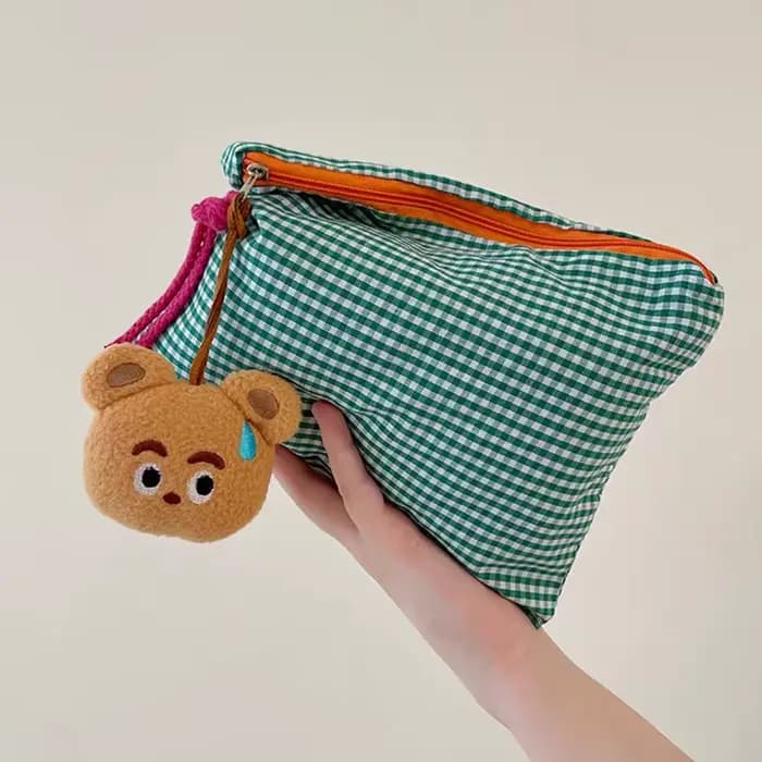 Nouvelles femmes sac de maquillage à carreaux grande capacité coton pochette à glissière sac à main