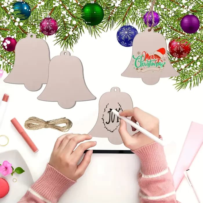 Ornements de noël en bois pour peindre, bricolage, cloches vierges, découpes, ornement en bois inachevé pour l'artisanat, arbre de noël suspendu, 10 pièces