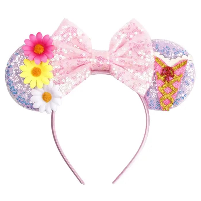 Serre-têtes Mignons Raiponce pour Femmes, Bandeaux Oreilles de Fleur Caméléon, Serre-têtes à Paillettes Nœud pour Enfants, Accessoires Cheveux Raiponce pour Filles