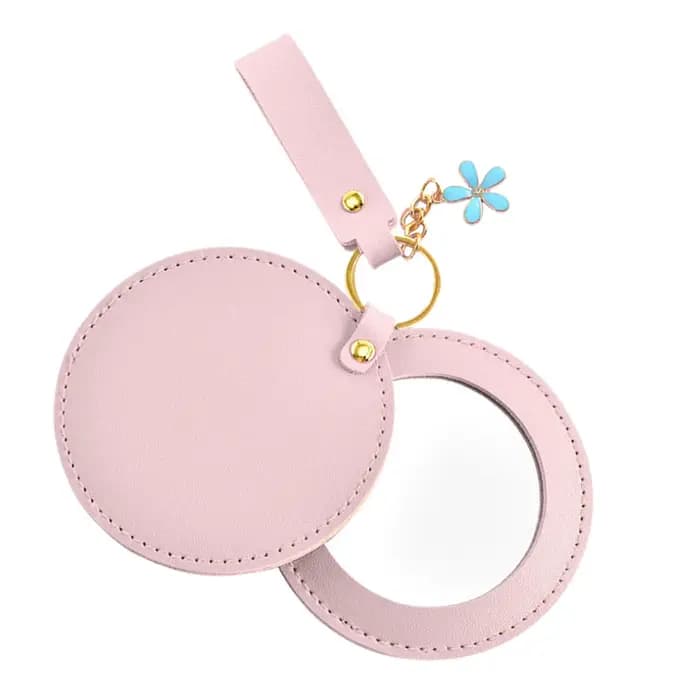 Miroir de maquillage rond en cuir PU