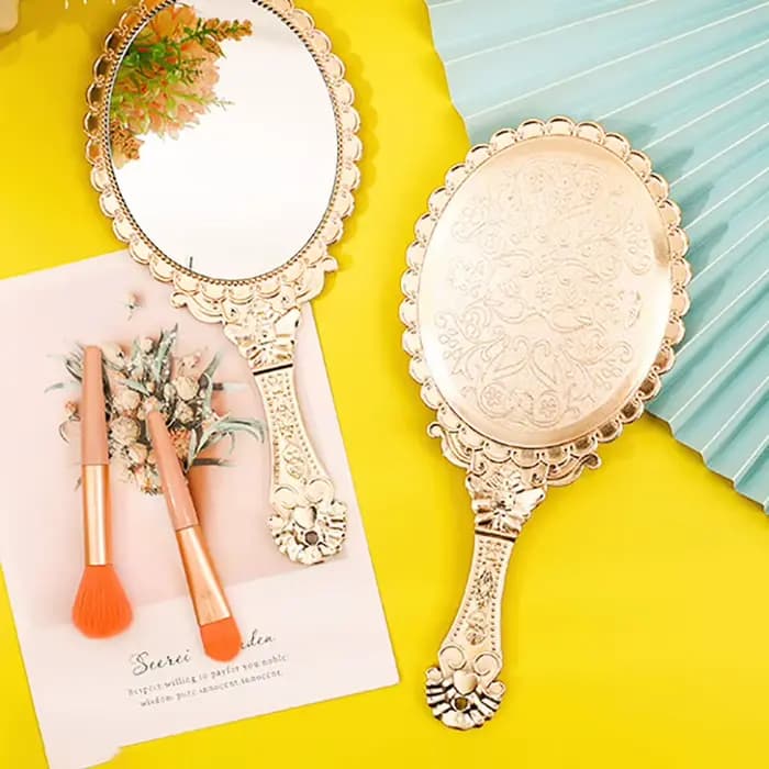 Miroir de maquillage vintage portable en or rose