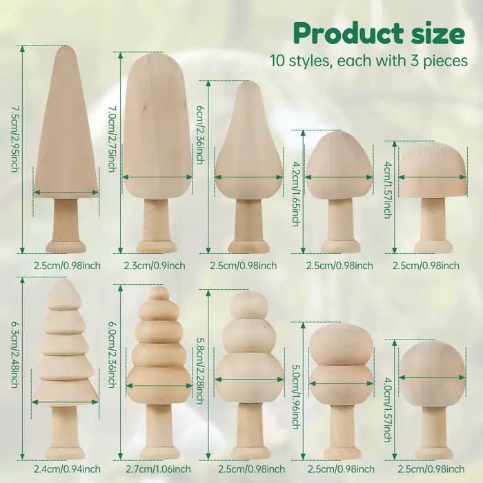 30/40 pièces arbres en bois inachevés peinture à la main couleur artisanat décor d'arbre de noël inachevé bois champignon peinture jouet cadeaux de noël