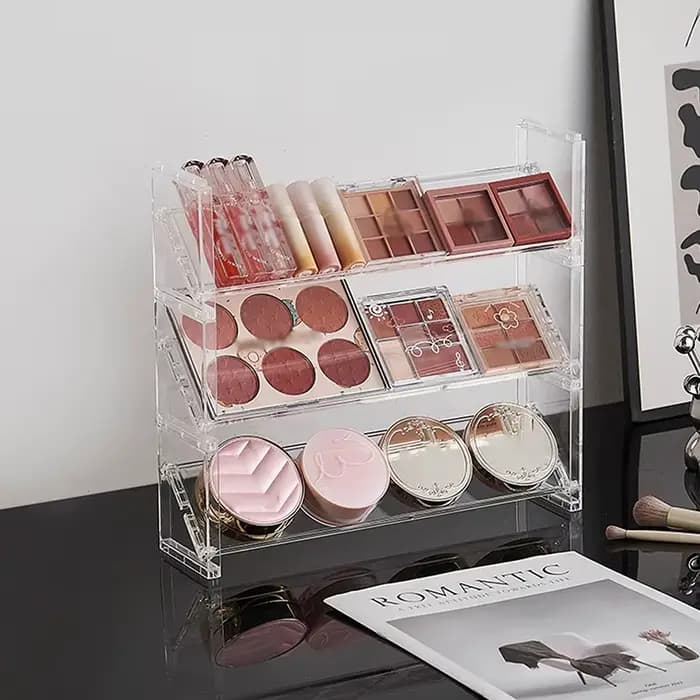 Présentoir de cosmétiques en acrylique à 3 niveaux, plateau de fard à paupières polyvalent, étagère de rangement pour Blush, jouets de bureau créatifs, organisateur d'articles divers
