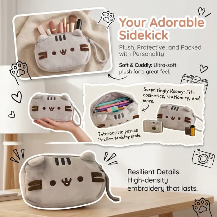 Pochette cosmétique style chat Pusheen, grande capacité, trousse de maquillage, trousse à crayons, pour adolescents, organisateur de voyage et d'école