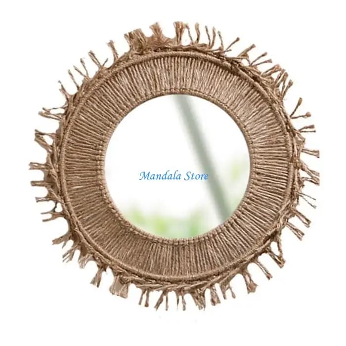 Corde en coton à main U2JC Miroir rond à franges avec des glands détaillant les macrames