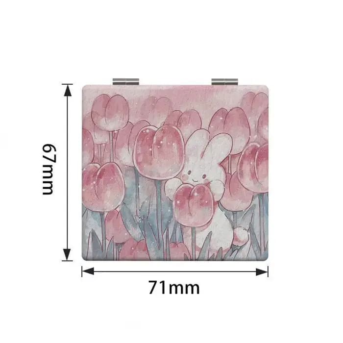 Miroir de maquillage pliant carré à motif rose
