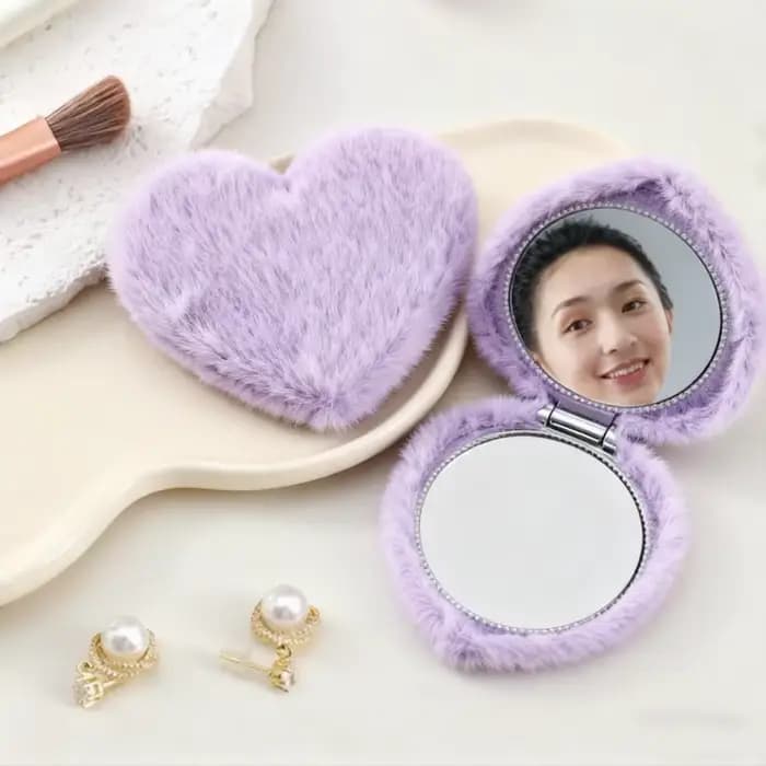 1PCS Nouveau Cadeau de la Saint-Valentin Miroir de maquillage pliable en peluche double face Portable Élégant