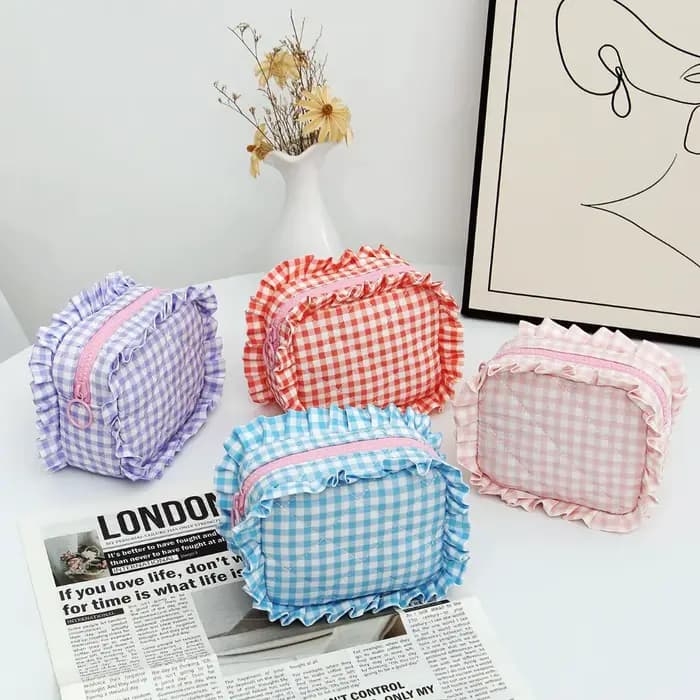 Sac de maquillage portable à motif écossais