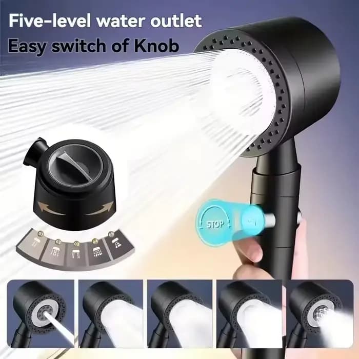 Pommeau de douche à filtre haute pression, économie d'eau, 5 Modes, pomme de douche à main, arrêt à un bouton, ensemble d'accessoires de salle de bains, nouveau
