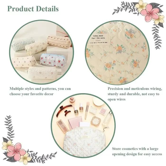 Sac de maquillage en coton matelassé pour femmes