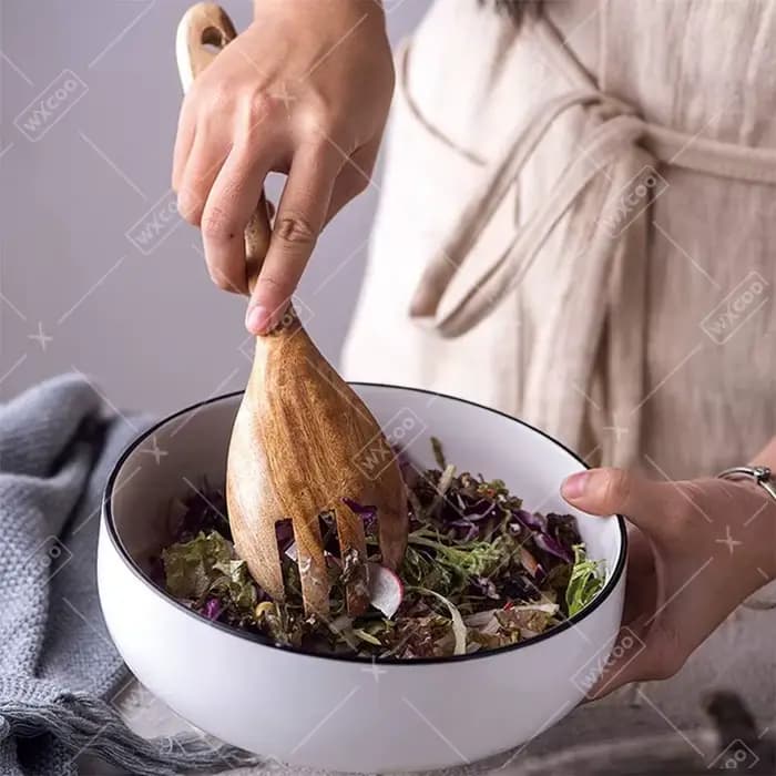 Cuillères à salade durables de 10 pouces, ensemble de couverts en bois d'acacia, mélangeur à salade, fourchette et cuillère, serviteurs à salade, ustensiles de cuisine, 2 pièces