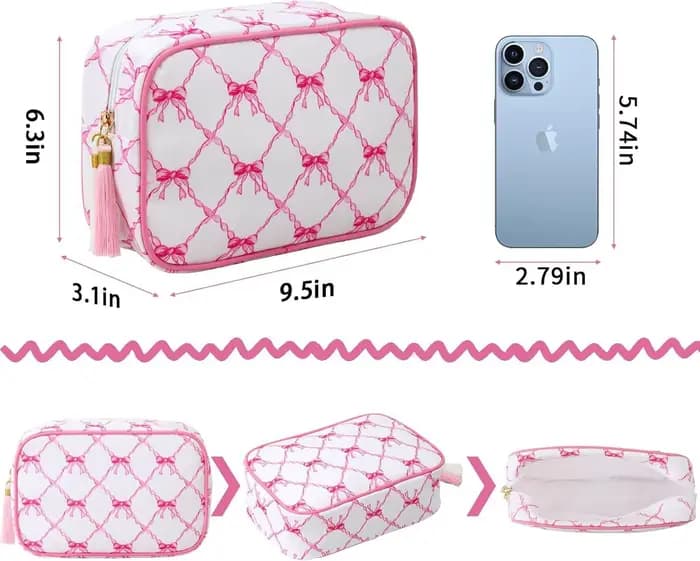 Pochette de maquillage personnalisée avec nom brodé
