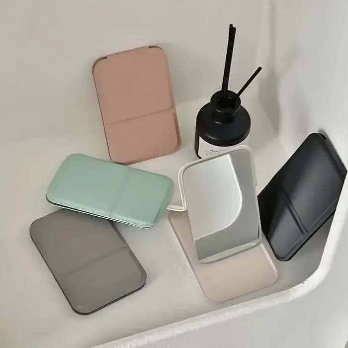 Miroir de maquillage de bureau en cuir PU