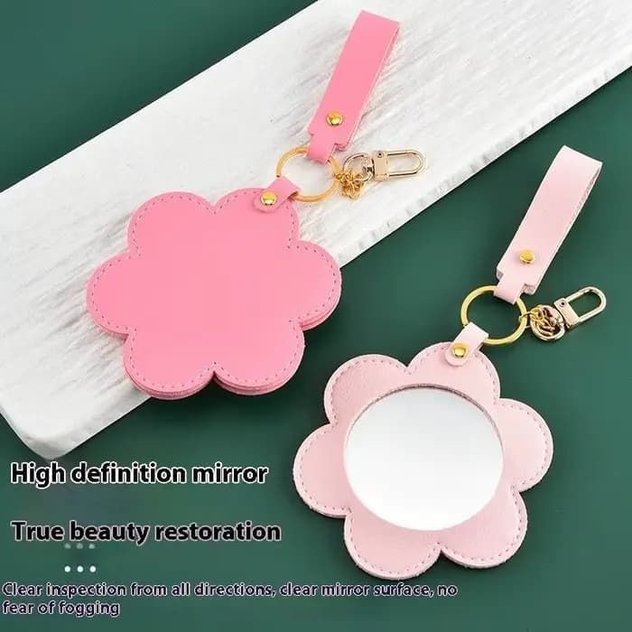 Miroir de maquillage en forme de fleur en cuir PU