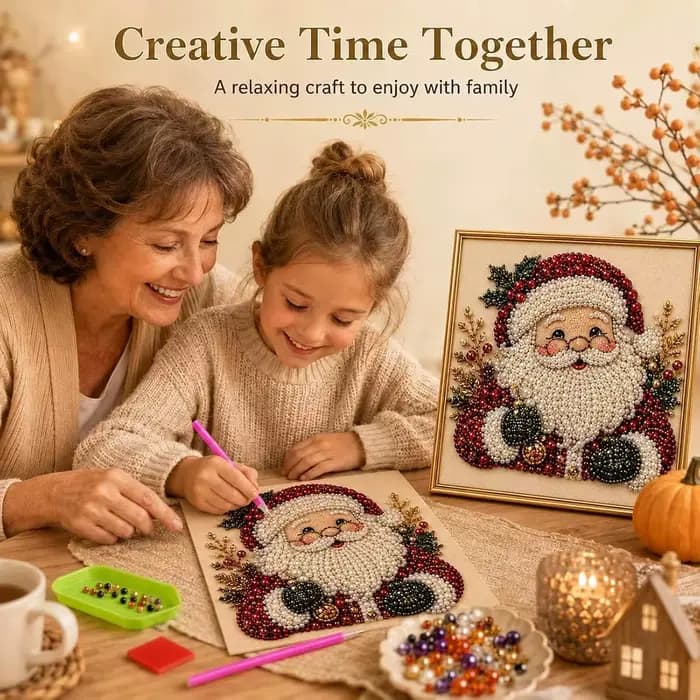 Kit d'art de peinture au diamant et perles DIY pour Noël avec cadre, artisanat d'art en perles de Noël pour la décoration murale de la maison pour adultes débutants